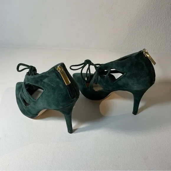 White House black market Money Green Suede Lace Up Heels 9 - Picture 6 of 10